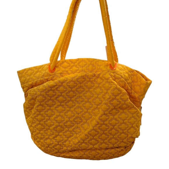 ORYANY Yellow Quilted Fabric Tote Handbag with Leather Accents DH554 - Picture 6 of 14